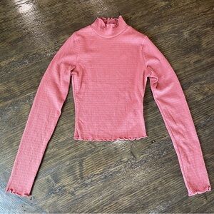 Altar’d State Rust Colored Smocked Mock Neck LS Crop with Lettuce Hem Size XS